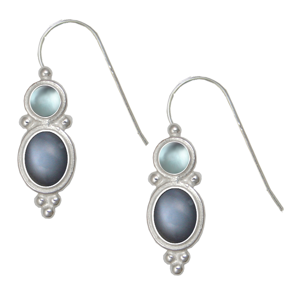 Sterling Silver Drop Dangle Earrings Grey Moonstone And Blue Topaz